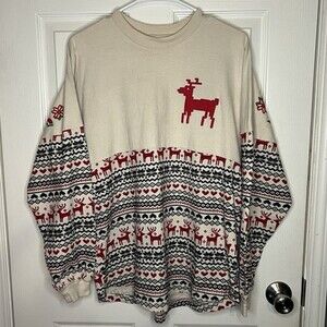 Small Merry Christmas Spirit Jersey Reindeer Long Sleeve 100% Cotton